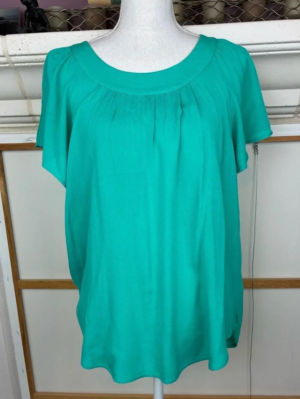 Kim RogersโGauzy Scoop Neck Flutter Sleeve Blouse